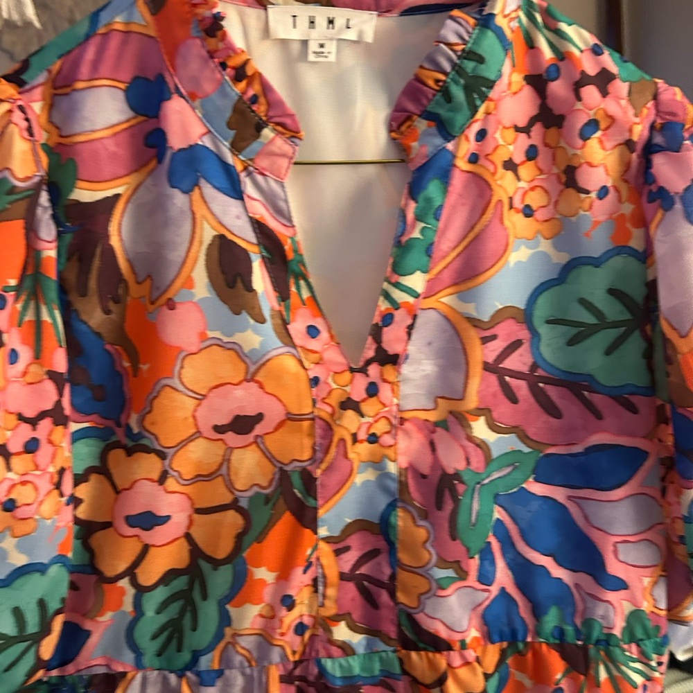THML Pink and Green Graphic Shift Dress with pockets. - Picture 4 of 5
